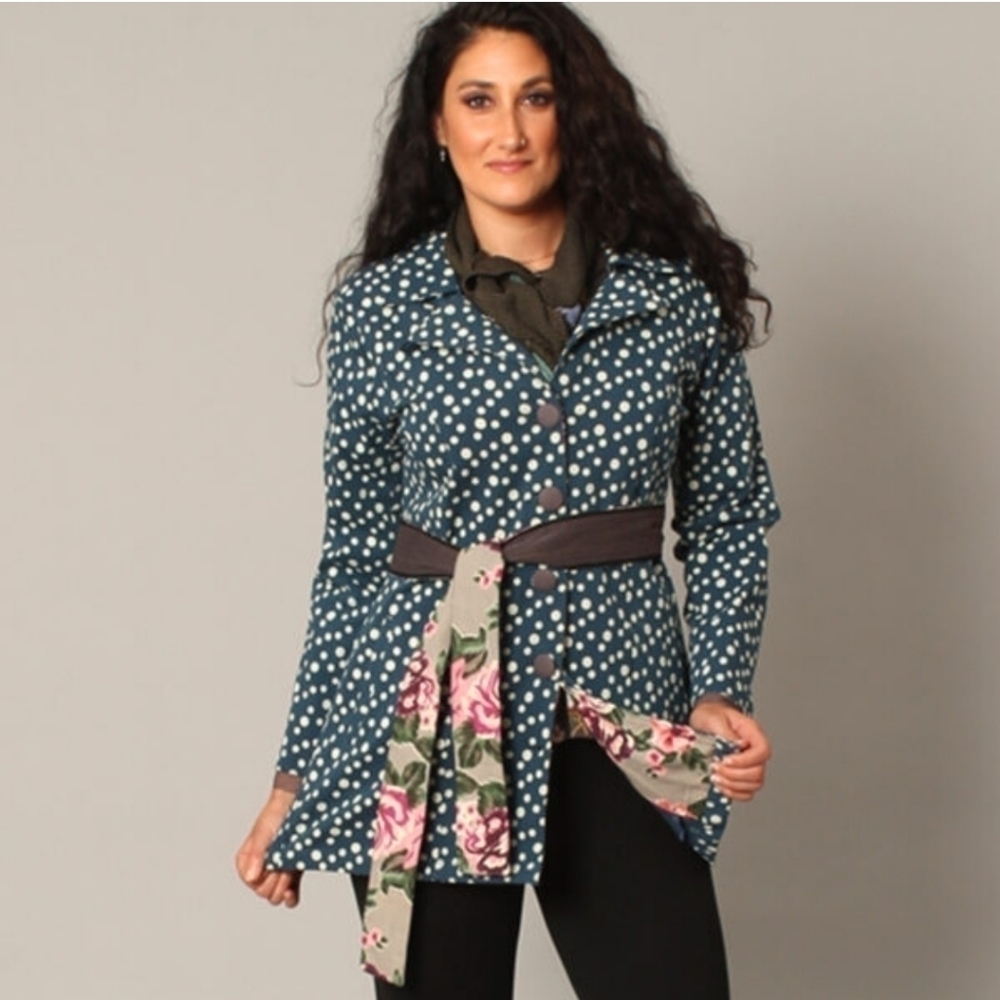 Little Journeys Chicago Boutique Ada Twill Polka Dot Floral Tie Midi Trench Md